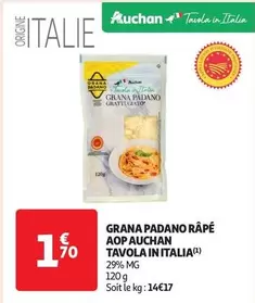 Auchan - Grana Padano Râpé AOP Tavola In Italia offre à 1,7€ sur Auchan Hypermarché