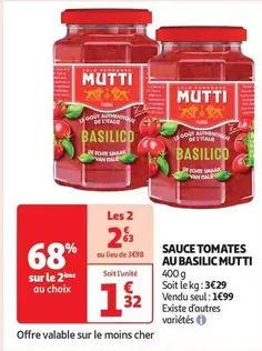 Mutti - Sauce Tomates Au Basilic offre à 1,99€ sur Auchan Hypermarché