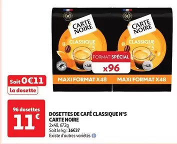 Carte noire - Dosettes De Café Classique N°5 offre à 11€ sur Auchan Hypermarché
