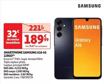 Samsung - Smartphone A16 4g 128go offre à 189,99€ sur Auchan Hypermarché