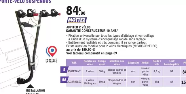 Mottez - Jupite 2 Velos Garantie Constructeur 10 Ans offre à 84,9€ sur E.Leclerc L'Auto