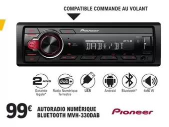 Pioneer - Autoradio Numérique Bluetooth Mvh-330dab offre à 99€ sur E.Leclerc L'Auto
