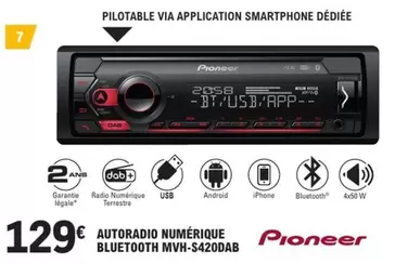 Pioneer - Autoradio Numérique Bluetooth Mvh-s420dab offre à 129€ sur E.Leclerc L'Auto