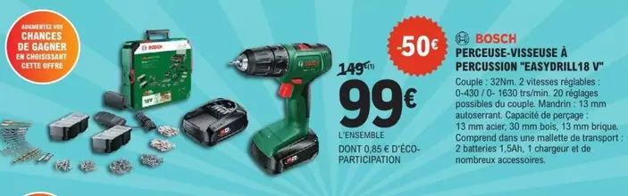 Bosch - Perceuse Visseuse A Percussion Easyportil 18 V offre à 99€ sur E.Leclerc Brico