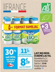 Lactel - Lait Bio Demi- Écrémé offre à 8,29€ sur Auchan Supermarché