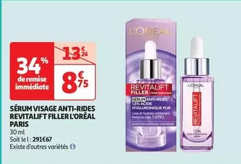 L'Oréal - Sérum Visage Anti-rides Revitalift Filler offre à 8,75€ sur Auchan Supermarché