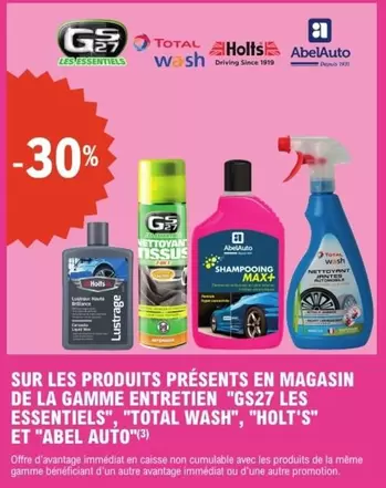 Total - Sur Les Produits Présents En Magasin De La Gamme Entretien "gs27 Les Essentiels "total Wash", Holt's Et "abel Auto" offre sur E.Leclerc