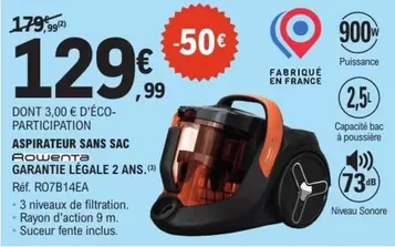 Aspirateur Sans Sac Rogueante Garante Legale 2 Ans offre à 129,99€ sur E.Leclerc