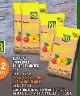 Kb - Terreau Universel Toutes Plantes offre à 9,98€ sur E.Leclerc