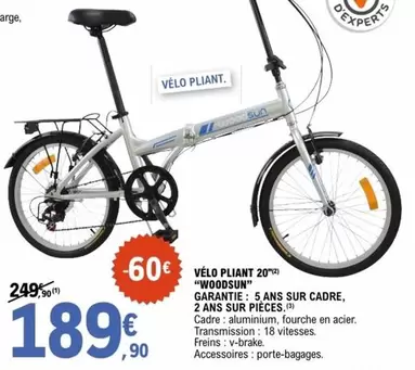 Sun - Vélo Pliant 20 Woodsun offre à 189,9€ sur E.Leclerc