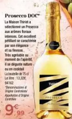 Prosecco DOC offre à 9,99€ sur Maison Thiriet