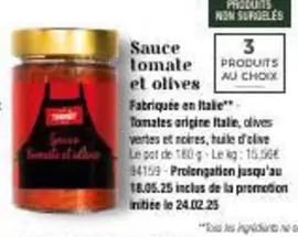 Sauce Tomate Et Olives offre sur Maison Thiriet