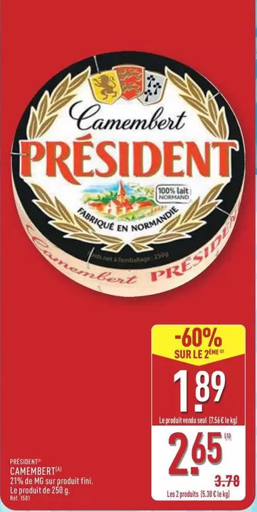 Président - Camembert offre à 2,65€ sur Aldi