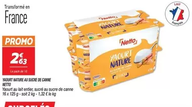 Promo - Yaourt Nature Au Sure De Canne offre à 2,63€ sur Netto