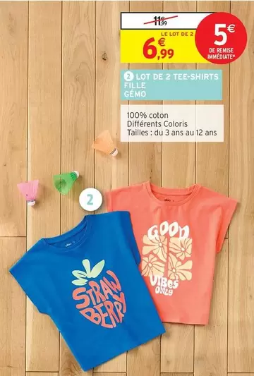 Gémo - Lot De 2 Tee-shirts Fille offre à 6,99€ sur Intermarché Hyper