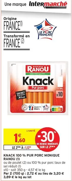 Monique Ranou - Knack 100% Pur Porc offre à 1,6€ sur Intermarché Hyper