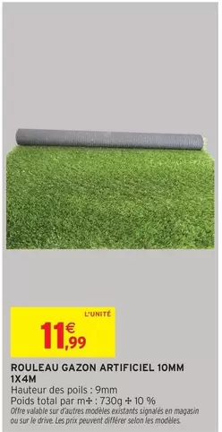 Total - Rouleau Gazon Artificiel 10mm offre à 11,99€ sur Intermarché Hyper