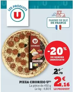 U - Pizza Chorizo offre à 2,16€ sur Bi1