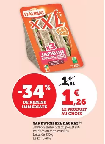 Daunat - Sandwich Xxl offre à 1,26€ sur Bi1