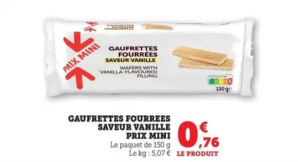 Prix Mini - Gaufrettes Fourrées Saveur Vanille offre à 0,76€ sur Bi1