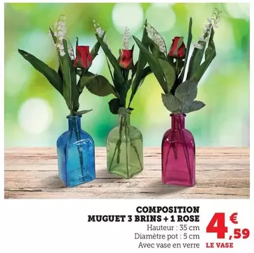 Composition Muguet 3 Brins + 1 Rose offre à 4,59€ sur Bi1