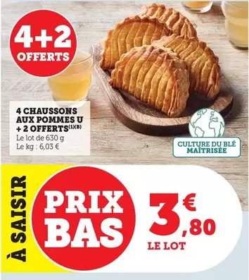 U - 4 Chaussons Aux Pommes + 2 Offerts offre à 3,8€ sur Bi1