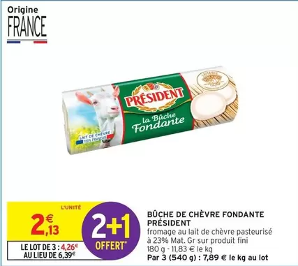 Président - Büche De Chèvre Fondante offre à 2,13€ sur Intermarché Express