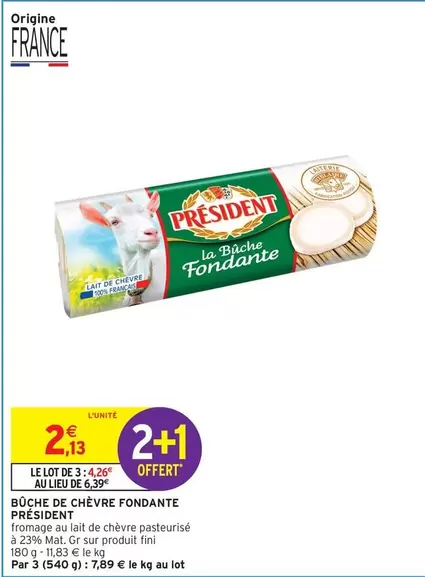 Président - Bûche De Chèvre Fondante offre à 2,13€ sur Intermarché Express