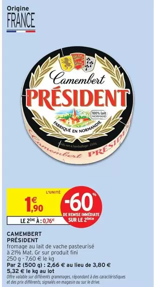 Président - Camembert offre à 1,9€ sur Intermarché Express