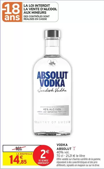Absolut - Vodka offre à 14,85€ sur Intermarché Express