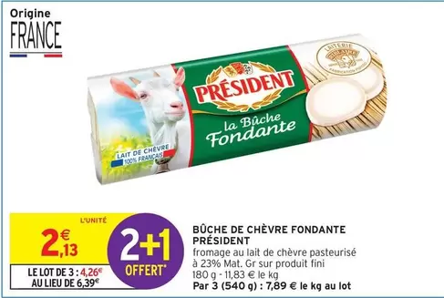 Président - Büche De Chèvre Fondante offre à 2,13€ sur Intermarché Contact
