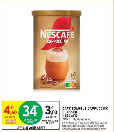Nescafé - Café Soluble Cappuccino Classique offre à 3,03€ sur Intermarché Contact