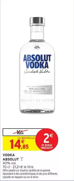 Absolut - Vodka offre à 14,85€ sur Intermarché Contact