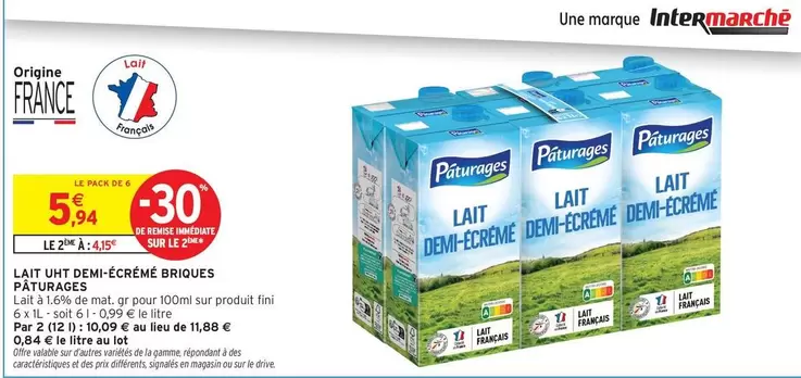Fini - Lait Uht Dent-écrémé Briques offre à 5,94€ sur Intermarché Contact
