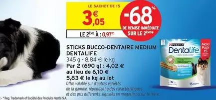 Purina - Sticks Bucco-dentaire Medium Dentalife offre à 3,05€ sur Intermarché