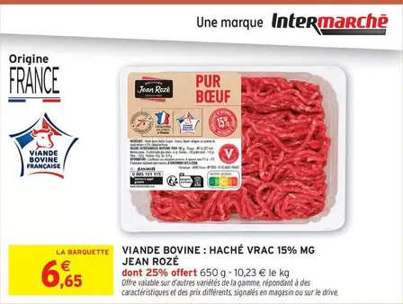 Boucher - Viande Bovine: Haché Vrac 15% MG offre à 6,65€ sur Intermarché