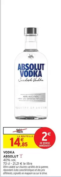 Absolut - Vodka offre à 14,85€ sur Intermarché