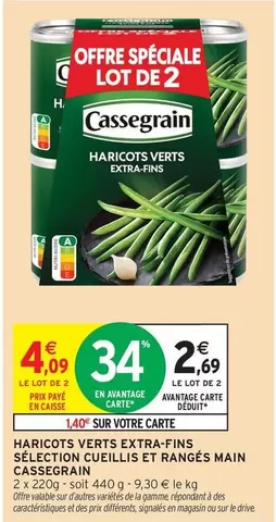 Cassegrain - Haricots Verts Extra-fins Sélection Cueillis Et Rangés Main offre à 4,09€ sur Intermarché