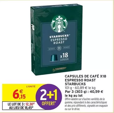 Starbucks - Capsules De Café X18 Espresso Roast offre à 6,15€ sur Intermarché