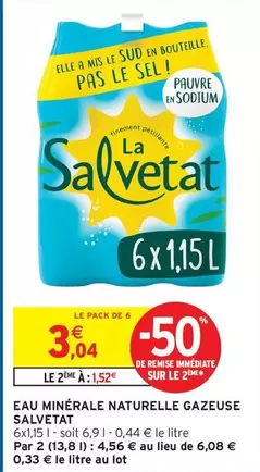 La Salvetat - Eau Minérale Naturelle Gazeuse offre à 3,04€ sur Intermarché