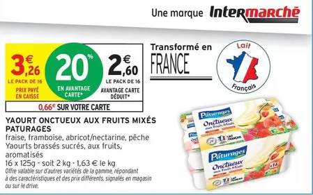 Paturages - Yaourt Onctueux Aux Fruits Mixés offre à 3,26€ sur Intermarché