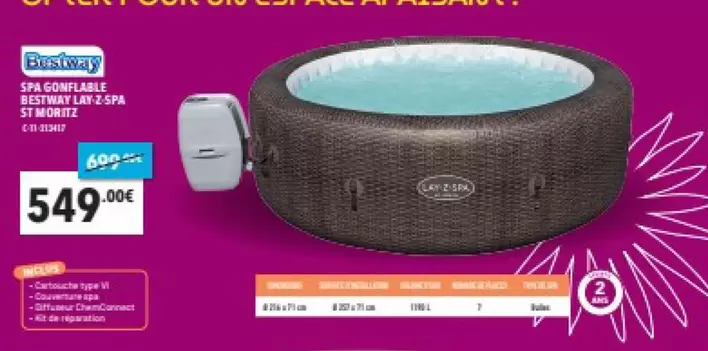Bestway - Spa Gonflable Lay-Z-Spa St Moritz offre à 549€ sur Cash Piscines