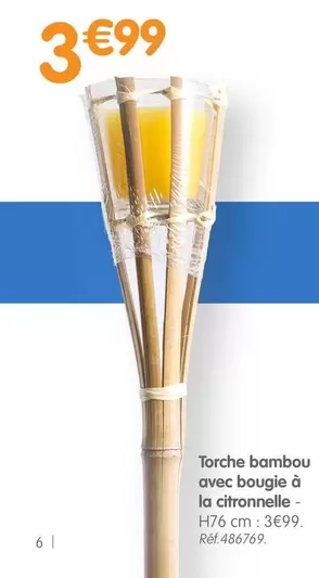 Torche Bambou Avec Bougie À La Citronnelle offre à 3,99€ sur B&M