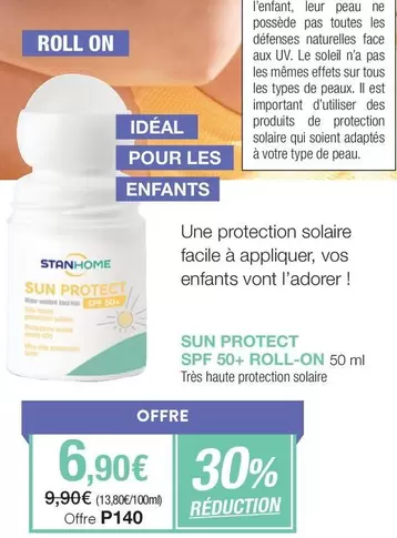 Stanhome - Sun Protect SPF 50+ Roll-On offre à 6,9€ sur Stanhome
