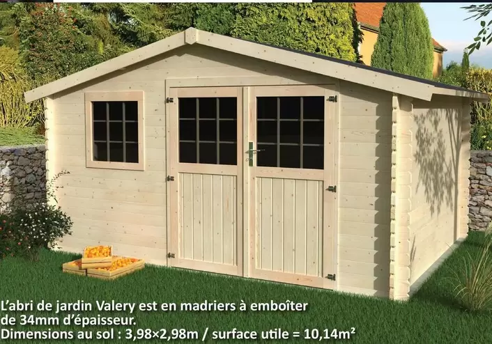 L'Abri De Jardin Valery Est En Madriers À Emboliter De 34mm D'Epaisseur offre sur Mr Bricolage