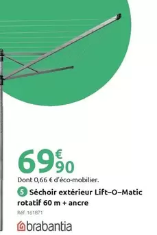 Brabantia - Séchoir Extérieur Lift-O-Matic Rotatif 60 M + Ancre offre à 69,9€ sur Mr Bricolage
