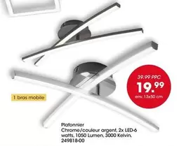 Plafonnier Chrome/couleur Argent, 2x Led-6 Watts, 10501 Lumen, 3000 Kelvin offre à 19,99€ sur Möbel Martin
