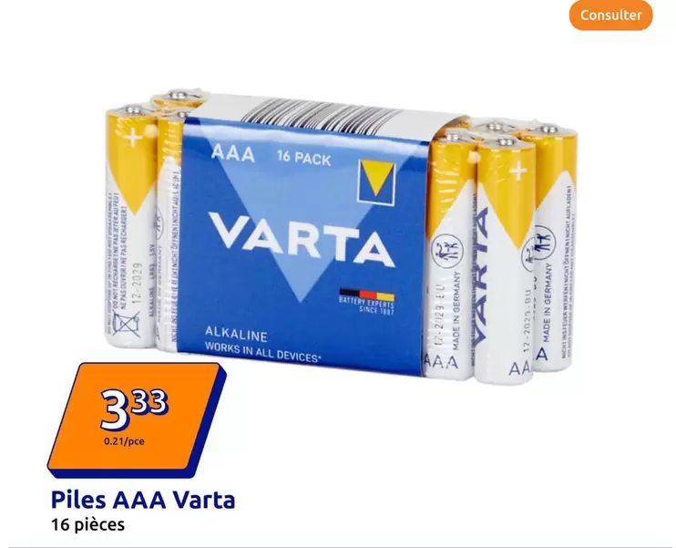 Varta - Piles Aaa offre à 3,33€ sur Action