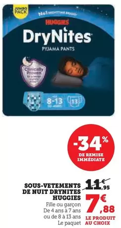 Huggies - Sous-Vetements De Nuit Drynites offre à 7,88€ sur Hyper U