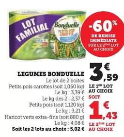 Bonduelle - Legumes offre à 3,59€ sur Hyper U